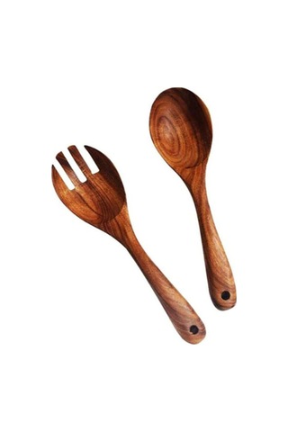 Doğal Ahşap Salata Servis Tabağı 2 Adet Çevre Dostu Yeniden Kullanılabilir Maşa B Diğer