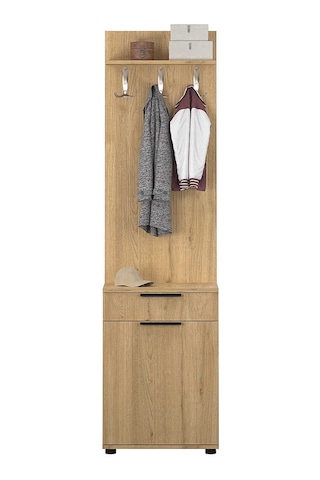 Porto Tek Kapılı Çekmeceli Portmanto Ve Ayakkabı Dolabı Florida Meşe 52x187x36 Cm
