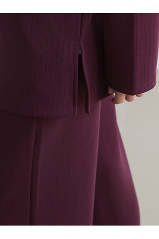 Lcw Everyday Bordo Dik Yaka Çizgili Oversize Kadın Tişört