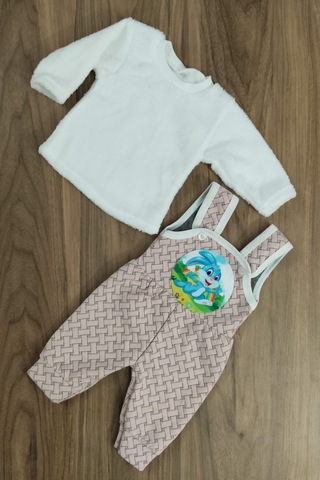 Egişbaby Kız - Erkek Bebek Tavşan Baskılı Salopet Takım Çok Renkli