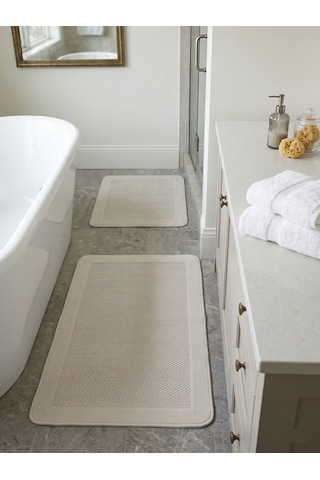 My Evilla Sisal Vektör Kaymaz Tabanlı Kolay Silinebilir 2li Beyaz Banyo Paspas Seti 60x100-50x60