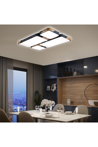 Dikdörtgen Antrasit Kumandalı Dimli 3ışık Renkli 95x65cm Ahşaplı 3Renk Kumandalı