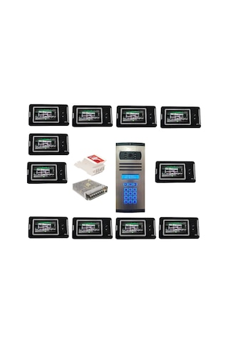 11 Daire Nts 2001-s 4,3'' Görüntülü Diafon Siyah-8003 Tuş Takımlı Şifreli Zil Panelli Set