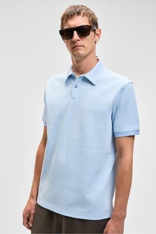 Grimelange LAPORTE Erkek Dokulu Kumaşlı Slim Fit Mavi Polo Yaka T-shirt