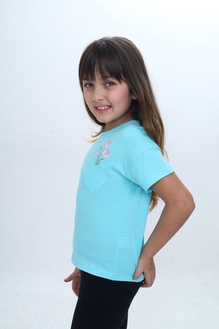 Toontoy Kids Toontoy Kız Çocuk Kalp Cepli Çiçek Baskılı Tişört Mint Yeşili
