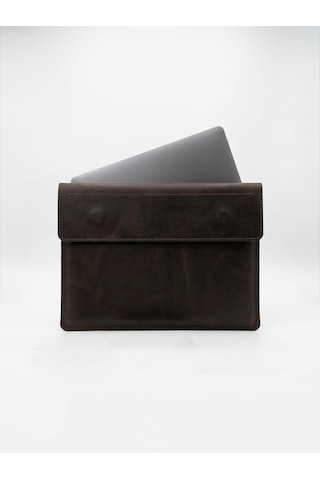 %100 Hakiki Deri Unısex El Dikimi Macbook Air 13.3 İnç Kılıf Çantası 32x25 Cm Kaherengi