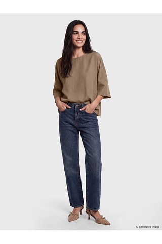 Lcw Vision Kahverengi Bisiklet Yaka Oversize Bluz