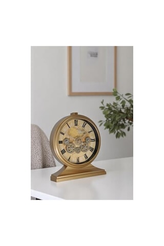 Modern Kadranlı Döner Çarklı Duvar Saati - Gold Renk 0240-keçe-şekilli-48cm