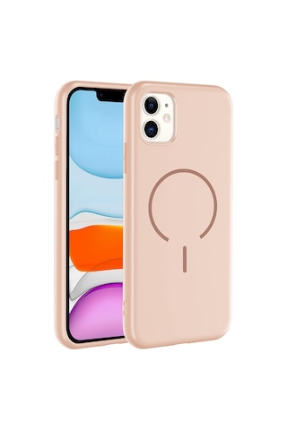 Apple Uyumlu iPhone 11 Kılıf Magsafe Destekli Kamera Korumalı Yumuşak Silikon Systemcom Rose Pembe
