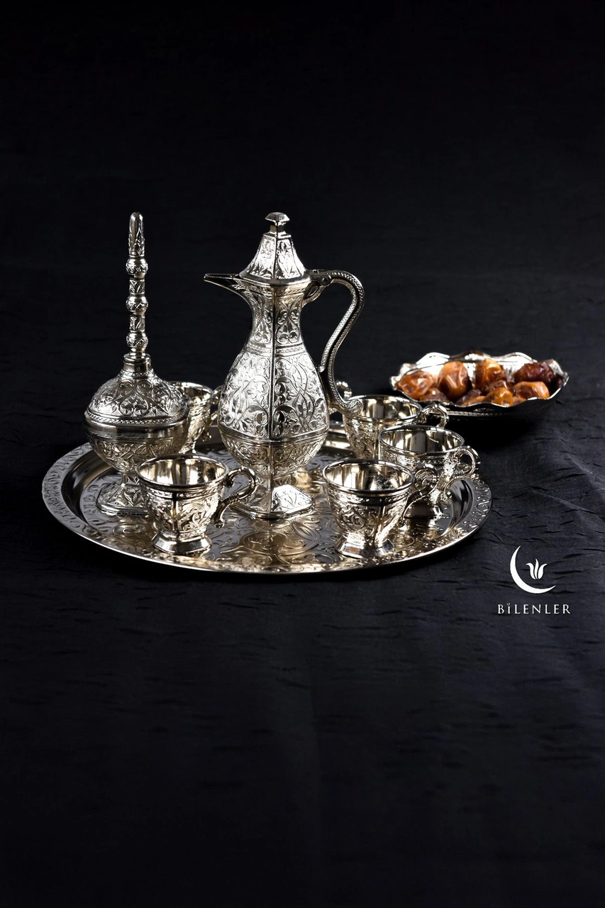 Osmanlı Motifli Gümüş Zemzem Takımı 10 Parça Şık İkram Seti