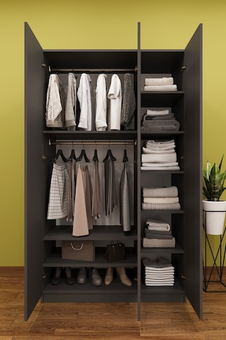 Asra Trend 3 Kapaklı Gardırop G-01 %100 MDF Geniş Hacimli Elbise Dolabı Antrasit