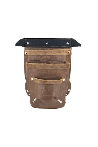 Hakiki Deri Kroko Cepli Tekniker Çivi Önlüğü Bel Çantası Taba