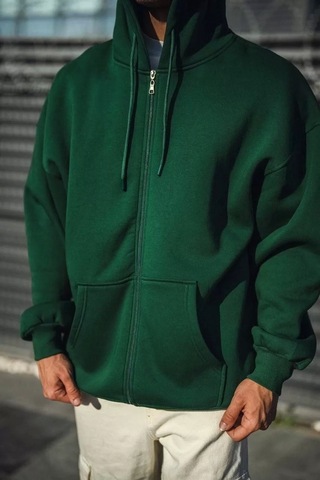 Oversize Tam Fermuarlı Uzun Kol Hırka - Haki Haki