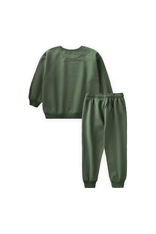 Cigit Basıc Karyoka Detaylı Sweatshirt Takım 3-8 Yaş Haki Yeşili Haki