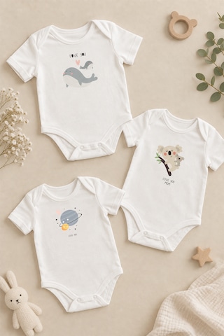 Luppinos Love You Mom 3lü %100 Pamuk Dijital Baskılı Bebek Body Set 1 Beyaz