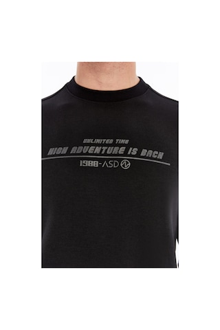 AR-MA Arma Erkek Slim Fit Sweatshirt Yazı Baskılı, Scuba Interlok, Bisiklet Yaka, Basic K30124685502 Siyah