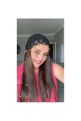 Kadın El Örgüsü Boncuklu Saç Filesi Bandana Bohem Saç Aksesuarı Siyah Kadın El Örgüsü Boncuklu Saç Filesi Bandana Bohem Saç Aksesuarı Siyah