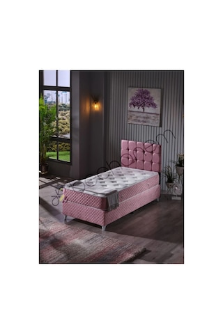 Beehanem Bengü Genç Odası Baza + Yatak + Başlık Seti 100x200 Pembe Geniş Tek Kişilik Modern 3'lü 100 x 200