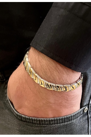 Trend Model Sade Şık Çelik Paslanmaz Erkek Bileklik 21 Cm Altın - Gümüş