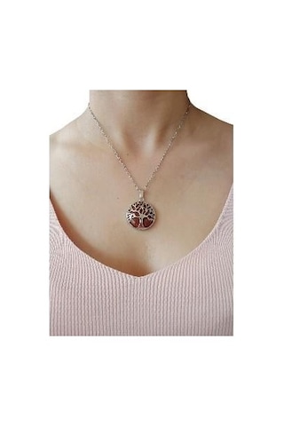 Yıldız Doğal Taşlı Hayat Ağacı Çelik Kolye - Kadın