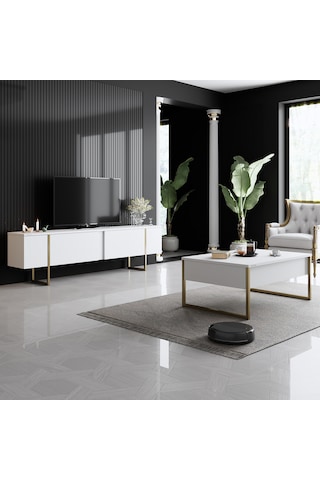 Luxe Gold Demir Ayaklı Beyaz Orta Sehpa Beyaz - Altın