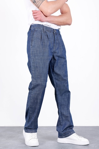 HLT Jeans Erkek Koyu Mavi Yazlık Çift Pileli Rahat Kesim Beli Lastikli Bol Paça Baggy Pantolon Albert-1994