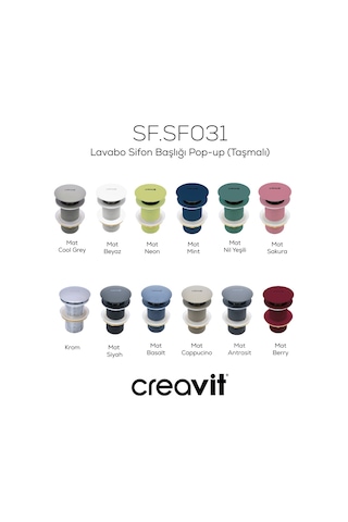 Creavit Lavabo Sifon Başlığı Pop-up Taşmalı Krom