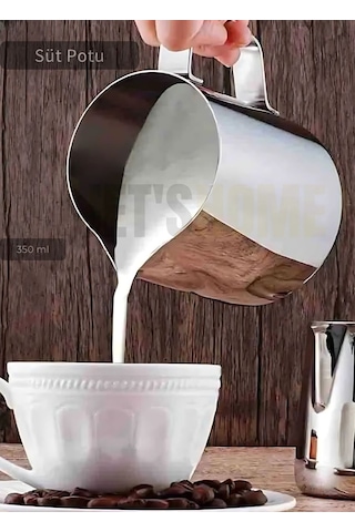 Süt Potu Paslanmaz Süt Köpürtme Sürahisi Çelik Pitcher 350 Ml