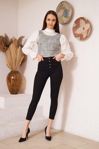 Darlin Moda Gri Tüvit Detaylı Uzun Kollu Bluz Dm9000 Gri