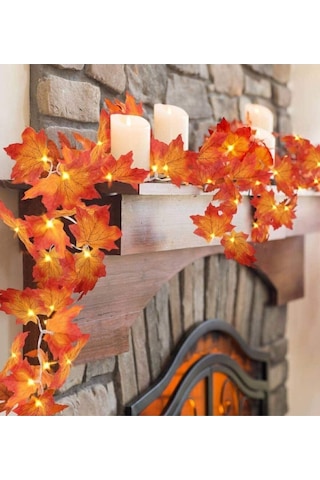 Dekoratif Sonbahar Yapraklı 230 Cm Yapay Sarmaşık Ve 300 Cm Peri Led Pembe Renk - Sarı Sarı