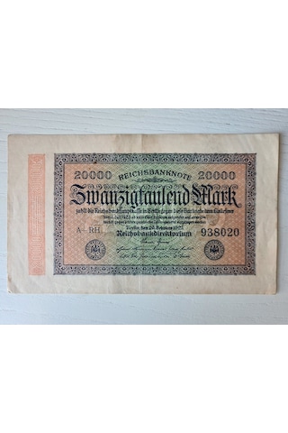 Almanya Berlin Banknot Büyük Boy 9x13 Cm 1923 Tarihli, 20000 Mark Alman