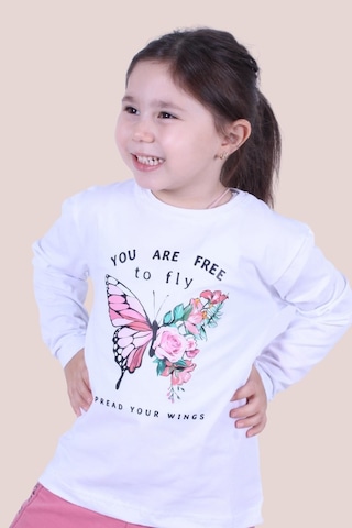 3'lü Cat Meow-free To Fly-lovely Cute Cat Baskılı Kız Çocuk Uzun Kol Kırmızı-beyaz-gri Sweatshirt Çok Renkli