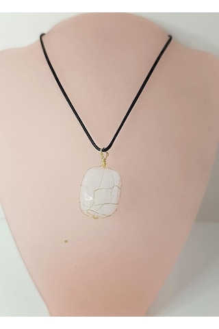 Kolye Doğal Taş El İşi Tel Sarma Tasarım Çakra Charm Takı Kadın Kız Örgü Pembe