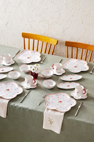 Emsan Myna Porselen 32 Parça 6 Kişilik Kahvaltı Takımı Kırmızı