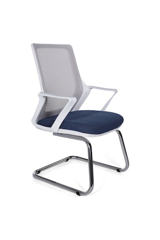 Ofisbazaar Alf Beyaz Fileli Misafir Koltuğu Ergonomik Toplantı Ve Bekleme Koltuğu Mavi/gri Mavi
