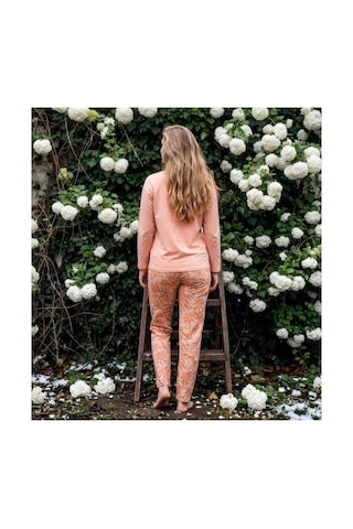 Pijamoni Kadın Sofya Kumaş Bisiklet Yaka Pijama Takımı Somon Desenli