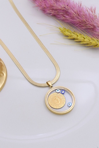 22 Ayar Çeyrek Altınlı Şeffaf Çerçeveli Çelik Kolye