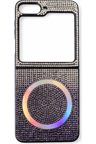 Samsung Uyumlu,  Z Flip 5 Kılıf Diamont Magsafe Hologramlı Telefon Kılıfı 1 Renk Siyah