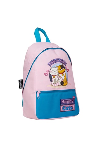 Superbag Kız Çocuk Anaokulu Çantası Mutlu Kediler Desenli Sırt Çantası Kreş Çantası Pembe