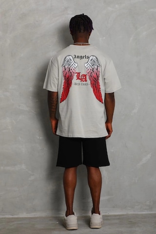 Erkek Oversize Baskılı Bisiklet Yaka T-shirt - Gri Gri