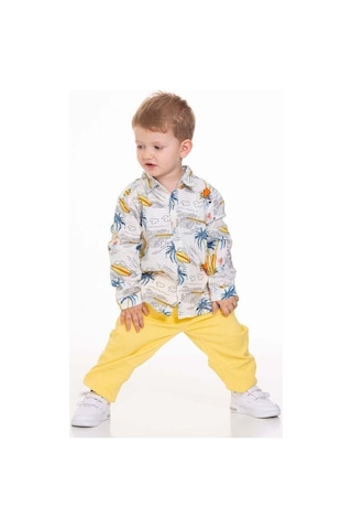 Nk Kids Erkek Bebek Pamuklu Palmiye Gömlek-13959 Ekru