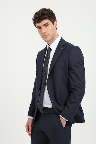 Dufy Erkek Slim Fit Mono Yaka Lacivert Armürlü Takım Elbise-26168