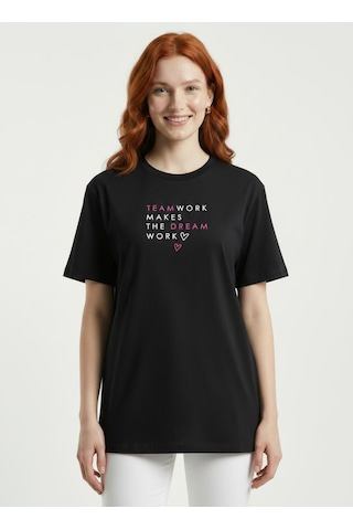 Neden Tekstil Kadın Siyah Baskılı Basic T-shirt