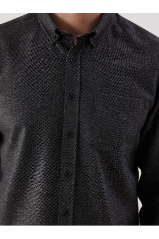 Lcwaıkıkı Classic Siyah Regular Fit Armürlü Cepli Erkek Gömlek