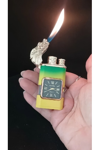 Gold Ejderha Başlıklı Neon Renkli Saatli Çakmak Çok Renkli