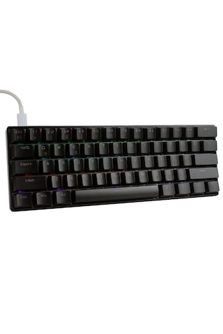 H61k Mini Mekanik Kablolu Gaming Oyuncu Klavye Türkçe Q Blue Switch 12 Ad Rgb Led Işık Modlu 61 Tuşlu Siyah