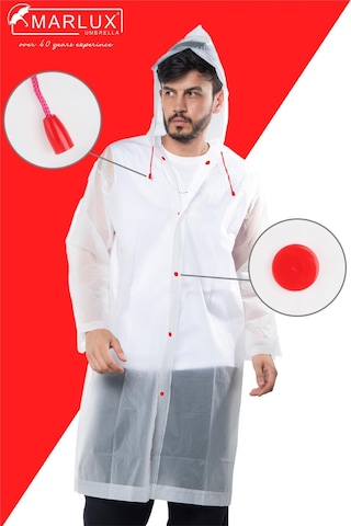 Marlux Unisex Su Rüzgar Geçirmez Kapüşonlu Çıtçıt Düğme Eva Yağmurluk - Beyaz - Kırmızı