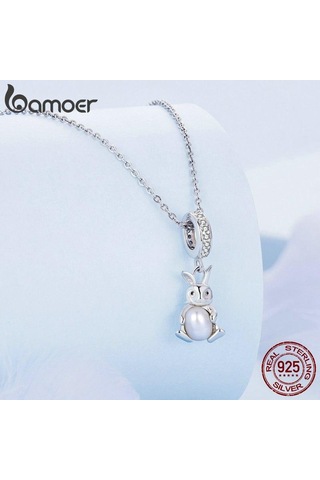 Bamoer 925 Ayar Gümüş Tavşan Kolye Uçları Doğal İnci Boncuk Kadınlar İçin Bilezik Ve Kolye Dıy Güzel Takı Gümüş