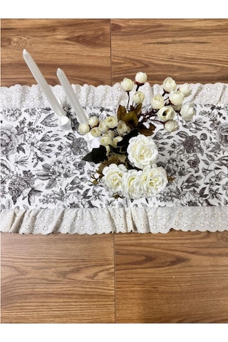 Naturel Vintage Duck Keten Fisto Fırfırlı Ovel Runner 40x110 Cm Kahverengi