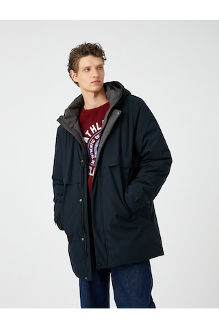 Koton Kapşonlu Anorak Fleto Çift Cep Detaylı Çıtçıt Düğmeli Fermuarlı Lacivert 4Wam00023Hw 4Wam00023Hw704 Lacivert